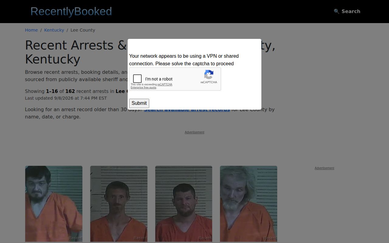 Unofficial RecentlyBooked Lee County regional booking page