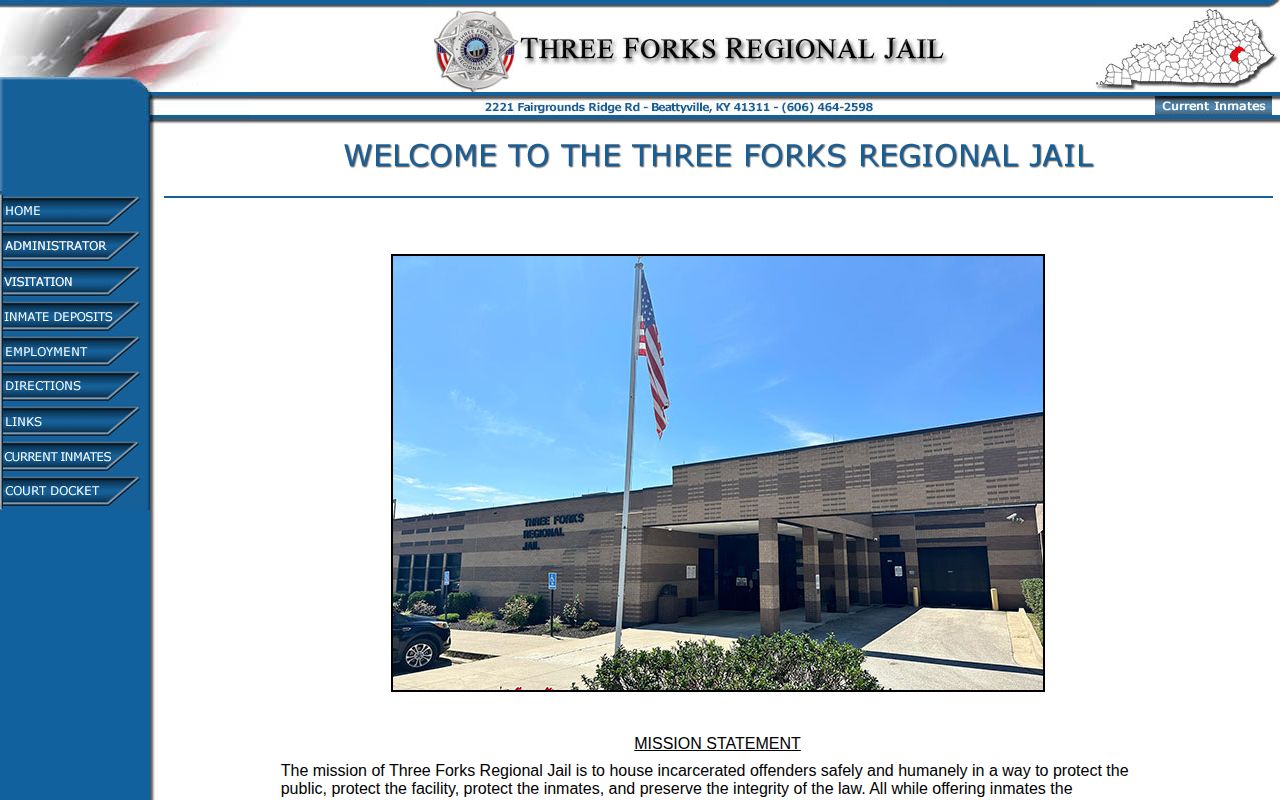 Three Forks Regional Jail website state during Menifee custody research
