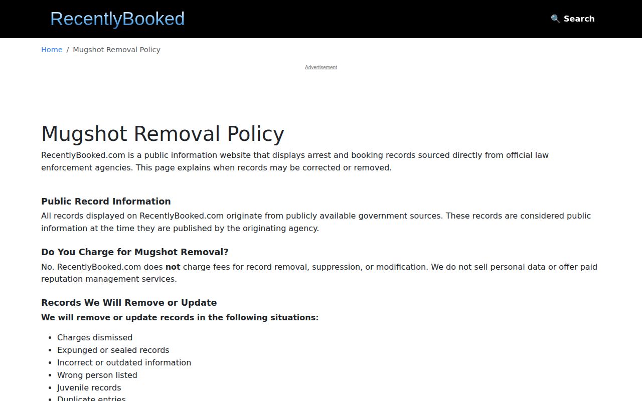 RecentlyBooked correction and removal policy