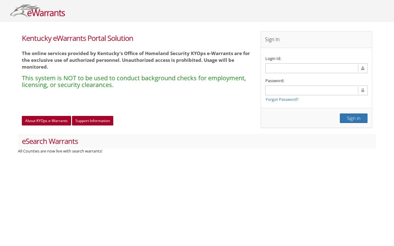 Kentucky eWarrants authorized-user login