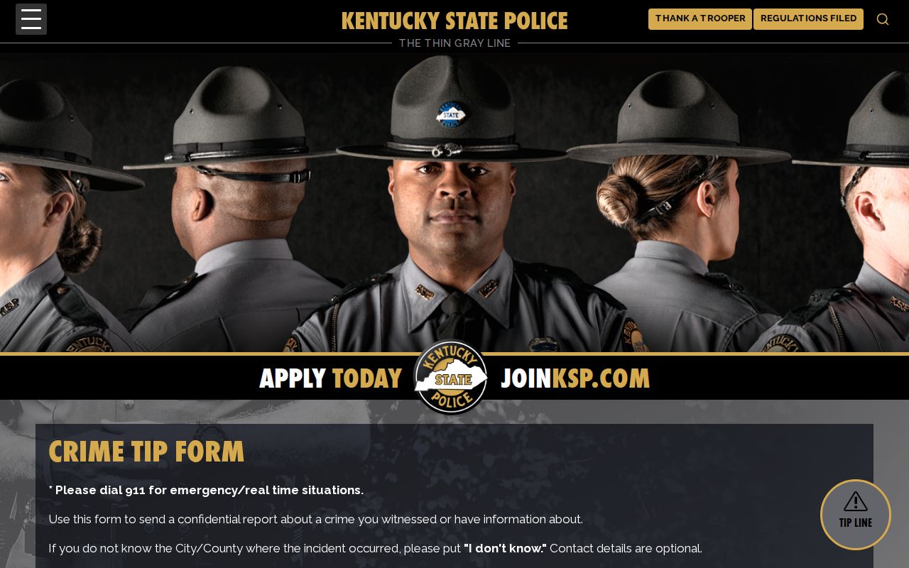 Kentucky State Police confidential tip form